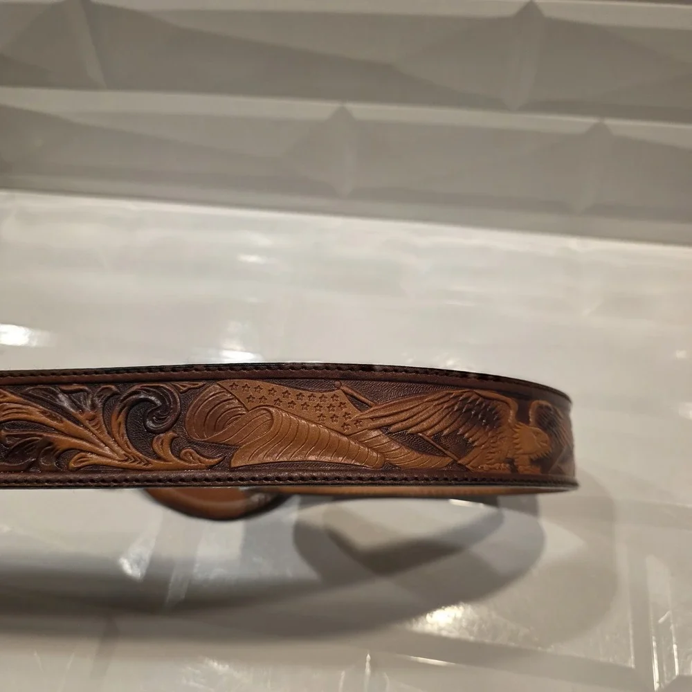 SILVER CREEK Leather Belt Eagle Buckle Mens 42 Western‎ American Rodeo Ranch